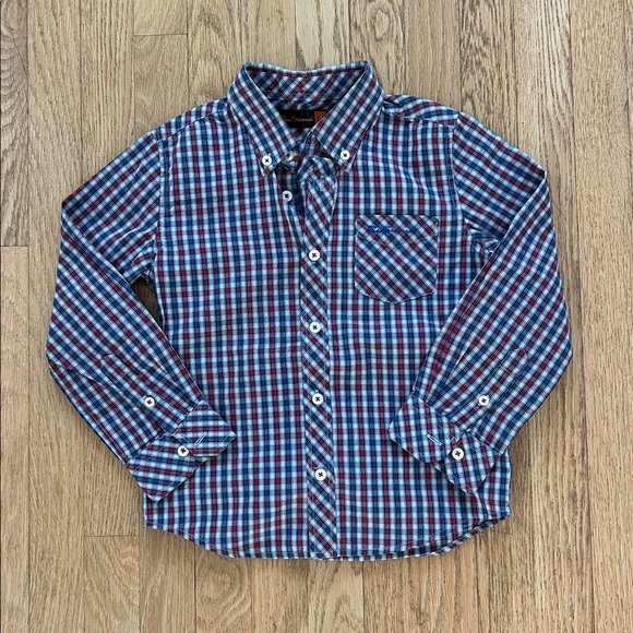 BEN SHERMAN age 4-5 blue and red plaid button down shirt with pocket - Picture 3 of 16